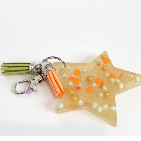 Fall Star Keychain / Ok Purse Charm with Fall Beads n Tassells - Picture 4 of 4
